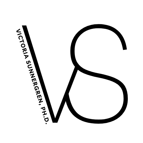 The initials V and S interwoven, with the phase Victoria Sunnergren, Ph.D. along the slant of the V